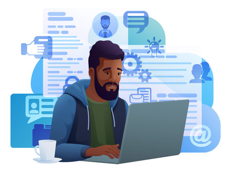Man Laptop Recruitment Internet Job Search Cartoonのイラスト素材