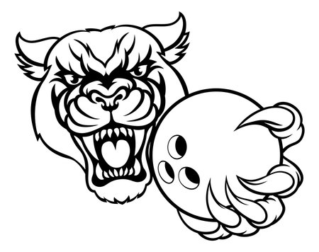 Panther Cougar Jaguar Cat Bowling Ball Mascotのイラスト素材
