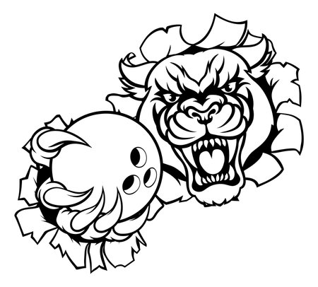 Panther Cougar Jaguar Cat Bowling Ball Mascotのイラスト素材