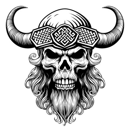 Viking Warrior Skull Man Mascot Face in Helmetのイラスト素材