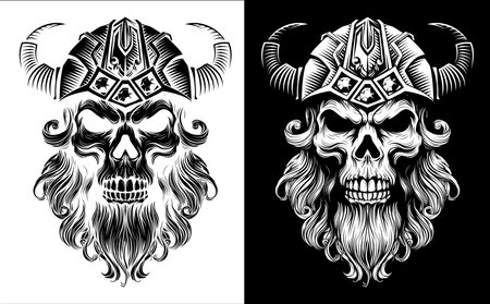 Viking Warrior Skull Man Mascot Face in Helmetのイラスト素材