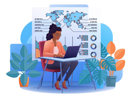 Woman Data Analysis Laptop Business Illustrationのイラスト素材