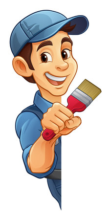 Painter Decorator Paint Brush Cartoon Handy Manのイラスト素材