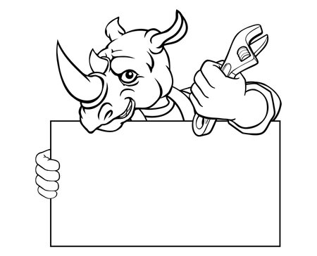 Rhino Mechanic Plumber Spanner Wrench Handymanのイラスト素材