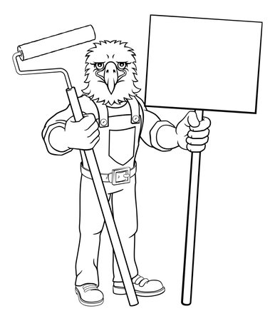 Eagle Painter Decorator Paint Roller Mascot Manのイラスト素材