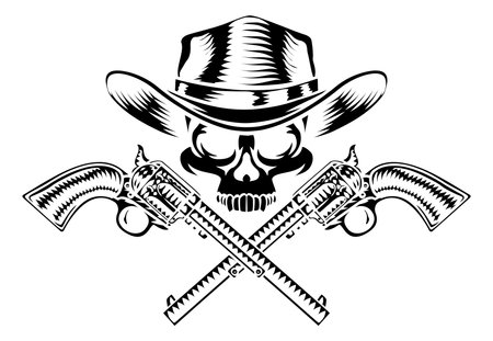 Cowboy Hat Pistols Skull Pirate Cross Bonesのイラスト素材