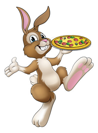 Easter Bunny Rabbit Cartoon Pizza Restaurant Chefのイラスト素材