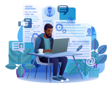 Man Laptop Recruitment Job Search Online Cartoonのイラスト素材