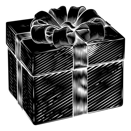Christmas Gift Birthday Vintage Present Box Bowのイラスト素材