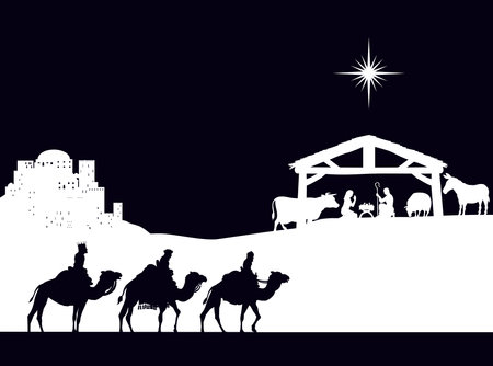 Christmas Nativity Scene Bethlehem Manger Wise Menのイラスト素材