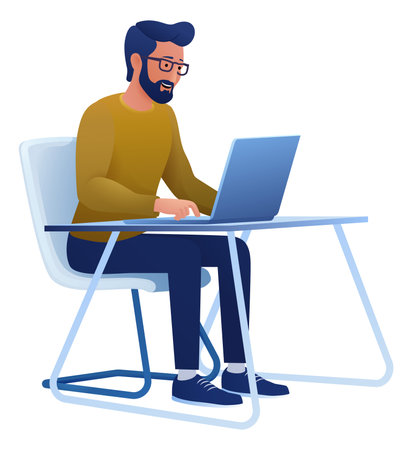 Man Using Laptop Computer Cartoon Illustrationのイラスト素材