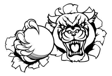 Panther Cougar Jaguar Cat Cricket Ball Mascotのイラスト素材