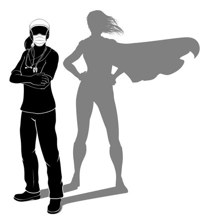 Doctor Nurse Woman Silhouette Mask Super Heroのイラスト素材