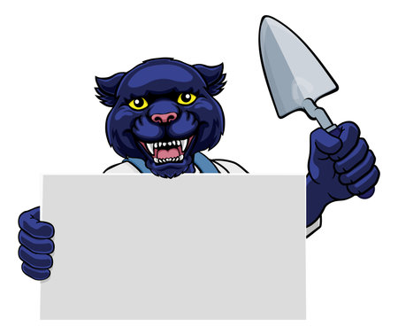 Bricklayer Panther Trowel Tool Handyman Mascotのイラスト素材