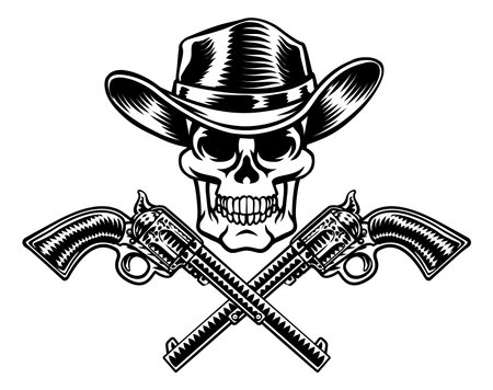 Cowboy Hat Pistols Skull Pirate Cross Bonesのイラスト素材