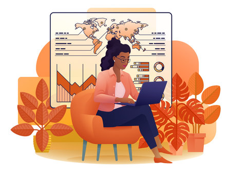 Woman Laptop Market Stock Finance Illustrationのイラスト素材