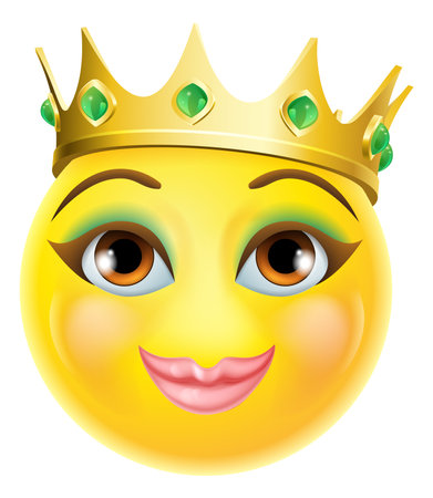 Queen Princess Emoticon Gold Crown Cartoon Faceのイラスト素材