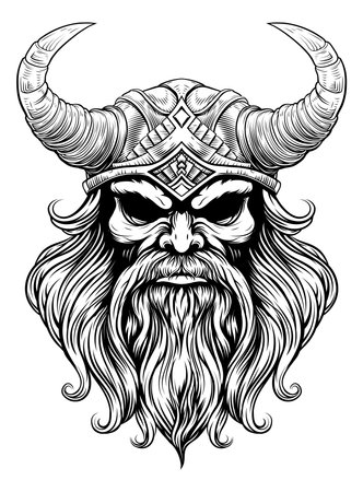 Viking Warrior Man Strong Mascot Face in Helmetのイラスト素材