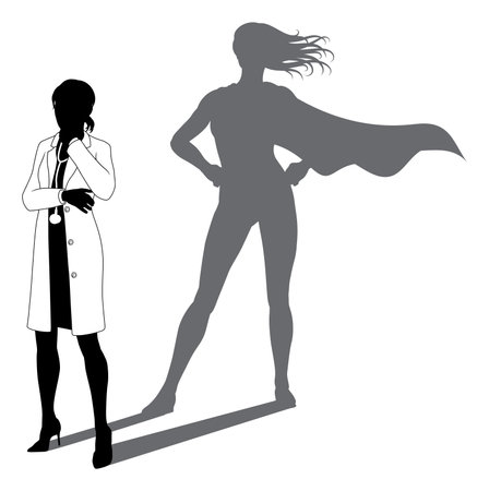 Superhero Doctor With Super Hero Shadow Silhouetteのイラスト素材