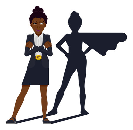 Black Hero Woman with Superhero Shadow Conceptのイラスト素材