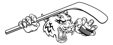 Tiger Ice Hockey Player Animal Sports Mascotのイラスト素材