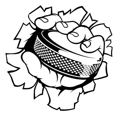 Hand holding Ice Hockey Puck Cartoonのイラスト素材