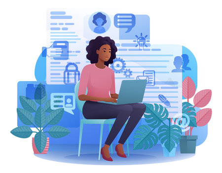 Woman Laptop Resume CV Job Search Online Cartoonのイラスト素材
