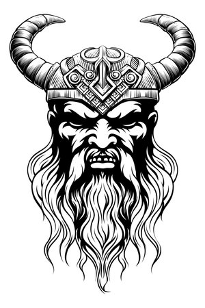 Viking Warrior Man Strong Mascot Face in Helmetのイラスト素材