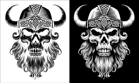Viking Warrior Skull Man Mascot Face in Helmetのイラスト素材