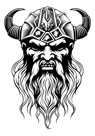 Viking Warrior Man Strong Mascot Face in Helmetのイラスト素材