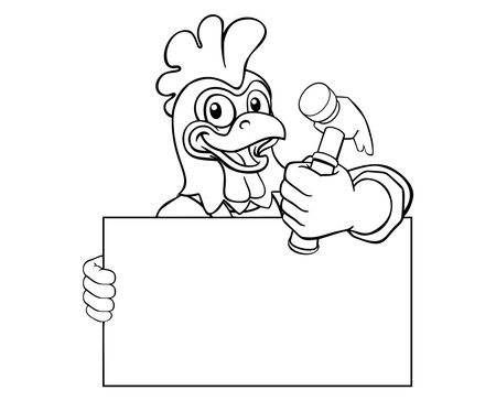 Chicken Rooster Hammer Cartoon Handyman Carpenterのイラスト素材