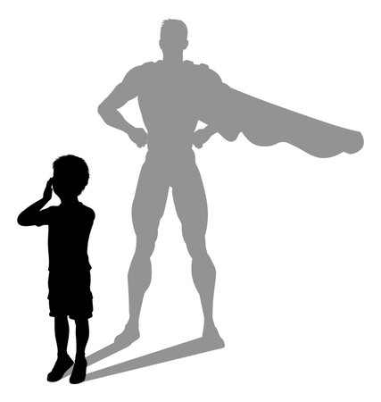 Superhero Child Kid With Super Hero Shadowのイラスト素材