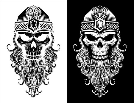 Viking Warrior Skull Man Mascot Face in Helmetのイラスト素材