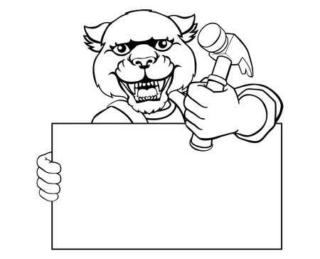 Panther Hammer Cartoon Mascot Handyman Carpenterのイラスト素材