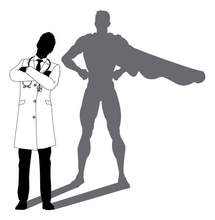 Superhero Doctor With Super Hero Shadow Silhouetteのイラスト素材