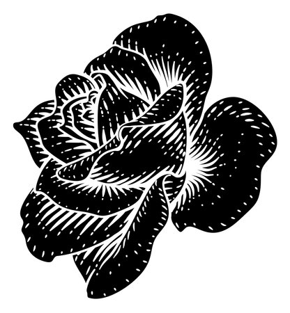 Rose Flower Design Woodcut Vintage Retro Styleのイラスト素材