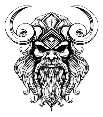 Viking Warrior Man Strong Mascot Face in Helmetのイラスト素材