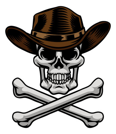 Cowboy Hat Western Skull Pirate Cross Bonesのイラスト素材
