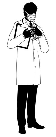 Doctor Man and Clipboard Medical Silhouette Personのイラスト素材