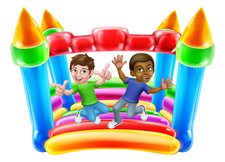 Bouncy House Castle Jumping Boys Kids Cartoonのイラスト素材