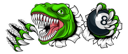 Dinosaur Angry Pool Ball Billiards Mascot Cartoonのイラスト素材