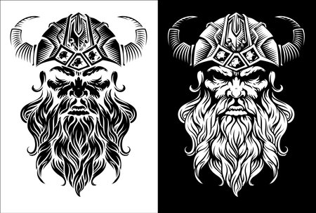 Viking Warrior Man Strong Mascot Face in Helmetのイラスト素材