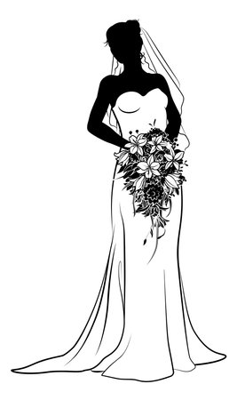 Bride Bridal Wedding Dress Silhouette Woman Designのイラスト素材