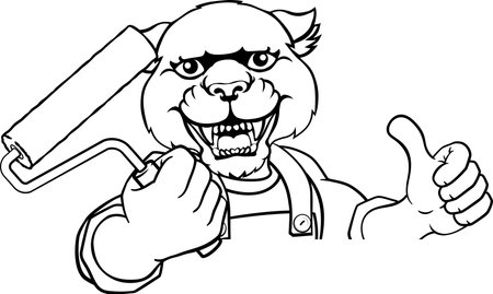 Panther Painter Decorator Paint Roller Mascot Manのイラスト素材