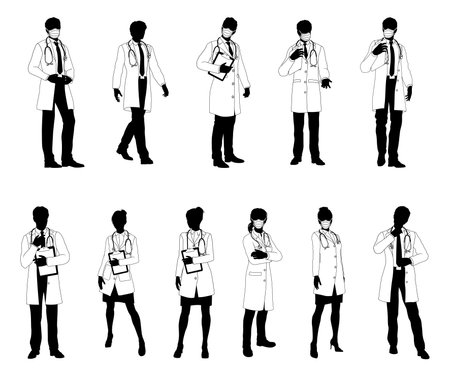 Doctor Men and Women Medical People Silhouette Setのイラスト素材