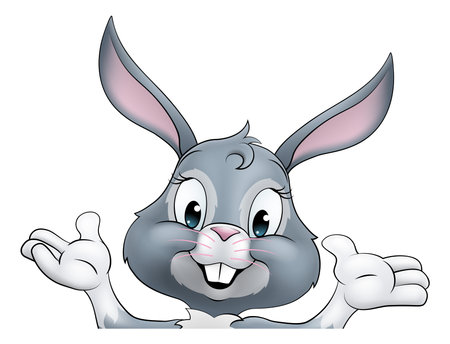Easter Bunny Rabbit Cartoon Character Peeking Signのイラスト素材