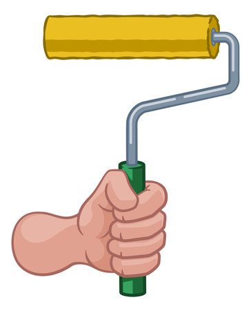 Painter Decorator Hand Fist Paint Roller Cartoonのイラスト素材