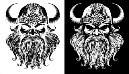 Viking Warrior Man Strong Mascot Face in Helmetのイラスト素材