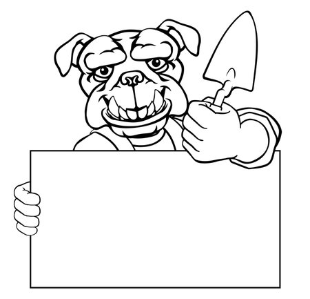 Bricklayer Bulldog Dog Trowel Tool Handyman Mascotのイラスト素材