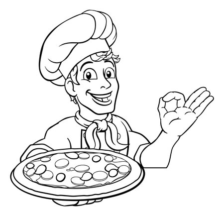 Chef Pizza Cook Man Cartoon Characterのイラスト素材